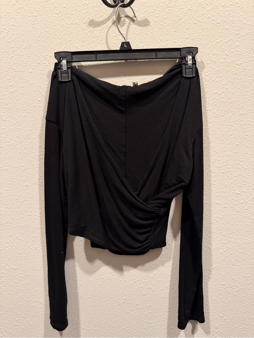 Black Draped Long-Sleeve Women's Top